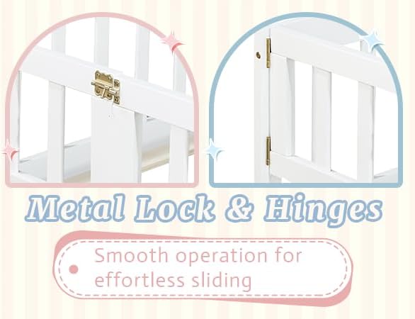 Twin Size Floor Bed for Kids, Wood Montessori Floor Beds with Fence Railings, Door & Slats Support, Twin Playhouse Bed Frame for Boys Girls, No Box Spring Needed, White