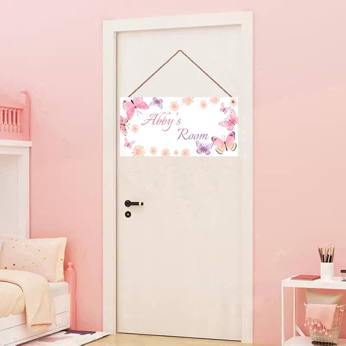 Personalized Sign Cute Butterfly Sign Fantasy Art Décor For Kids Room Custom Name Door Wall Decor, Flower Floral Nursery Art Girls Room Baby Boys Bedroom