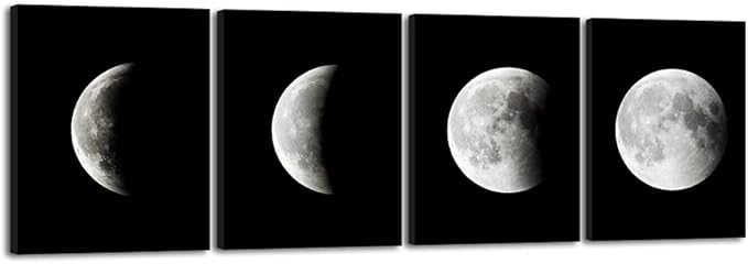 Wieco Art Moon Large Modern Giclee Canvas Prints Artwork Abstract Space Pictures Paintings on Stretched and Framed Canvas Wall Art Ready to Hang for Living Room Bedroom Home Office Decorations