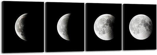 Wieco Art Moon Large Modern Giclee Canvas Prints Artwork Abstract Space Pictures Paintings on Stretched and Framed Canvas Wall Art Ready to Hang for Living Room Bedroom Home Office Decorations