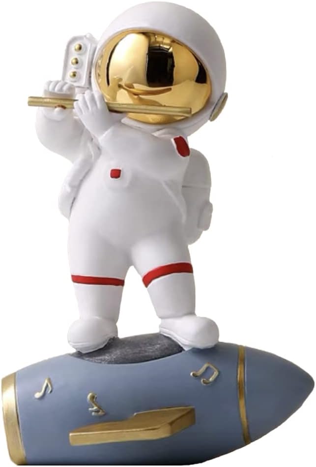 Paimuni Resin Astronaut Figurine Gold Flute Spaceman Statue for Desktop Bookshelf Office Living Room