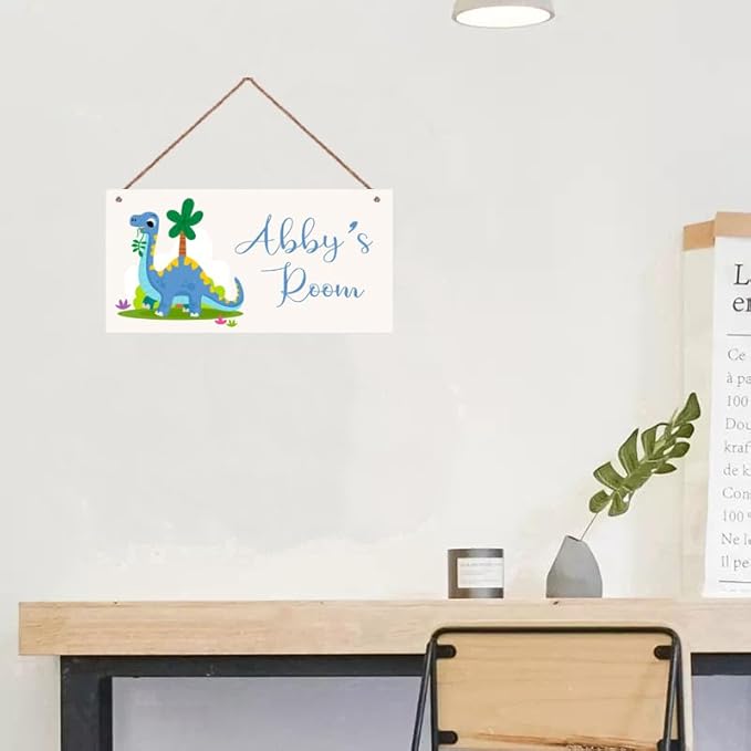 Personalized Cute Dinosaur Sign Cartoon Art Décor For Kids Room Custom Name Door Wall Decor For Little Man Cave Floral Nursery Art Plate For Boys Room Girls Bedroom