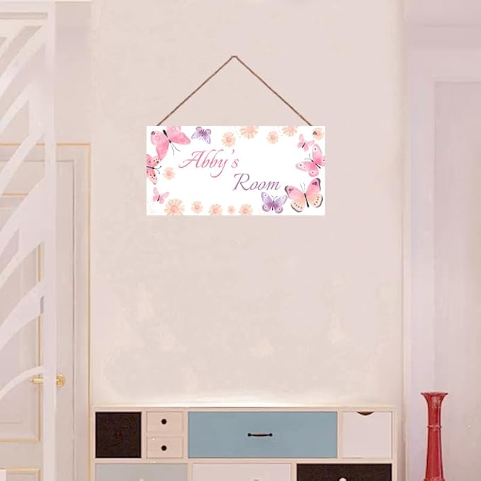 Personalized Sign Cute Butterfly Sign Fantasy Art Décor For Kids Room Custom Name Door Wall Decor, Flower Floral Nursery Art Girls Room Baby Boys Bedroom