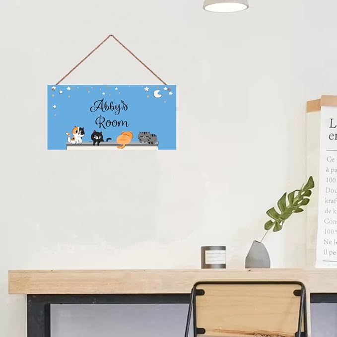 Personalized Sign Cute Cats Themed For Kids Room Nursery Door Decor,Custom Name Kittens Wall Art Decor For Pet House Decorative Plate for For Girls Boys Bedroom Little Man Cave