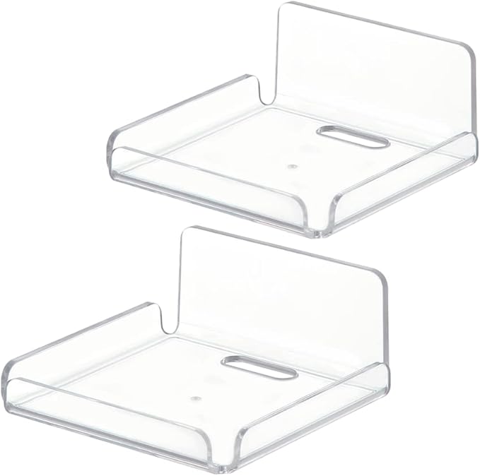 REQO Acrylic Floating Small Wall Shelves,Mini Wall Mounted Hanging Display Shelves, Universal Adhesive Shelf Easy to Install No Drill,for Security Cameras, Baby Monitors, Smart Speaker (2pcs)