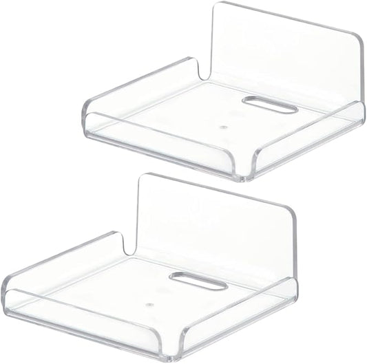 REQO Acrylic Floating Small Wall Shelves,Mini Wall Mounted Hanging Display Shelves, Universal Adhesive Shelf Easy to Install No Drill,for Security Cameras, Baby Monitors, Smart Speaker (2pcs)