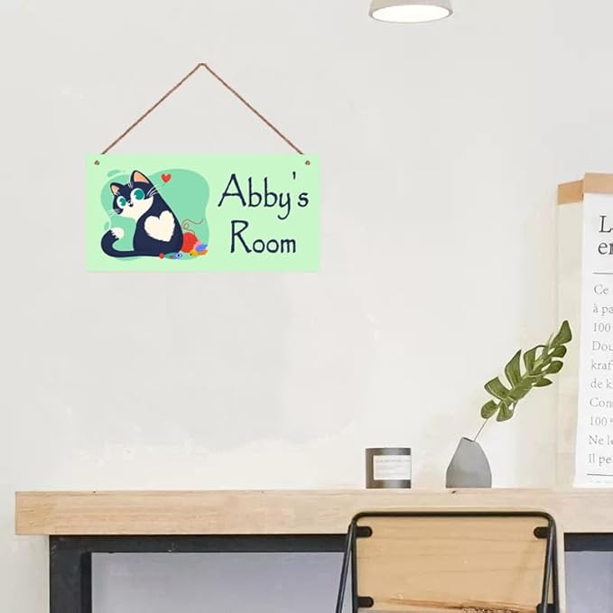 Personalized Cat Sign For Kids Room Custom Name Cute Kitten Door Wall Art Decor For Pet House Floral Nursery Art Decor Plate For Boys Room Girls Bedroom Little Man Cave
