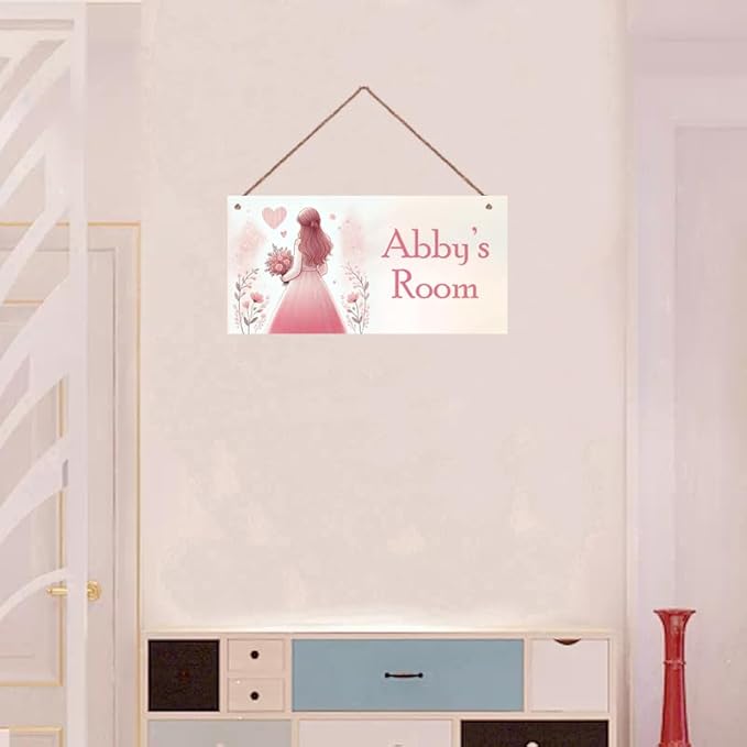 Personalized Sign For Girls Bedroom Pretty Girl and Heart Personalized Name Door Sign Wall Art Décor Wood Plaque Sign Wall Decor
