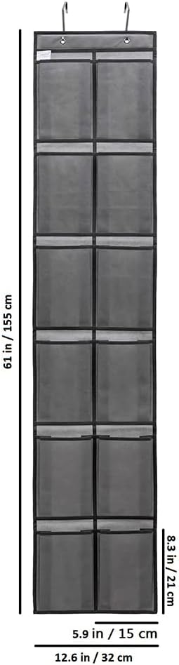 Hanging Storage Organizer Over the Door Shoes Organizer Kids Shoe Rack with 12 Large Fabric Pockets for Closet Shoe Holder Hanger (GREY)