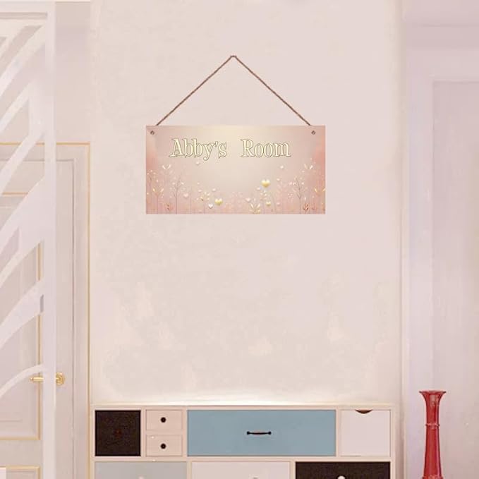 Personalized Vintage Heart Art Décor For Kids Room Custom Name Door Wall Decor, Flowers Floral Nursery Art Plate For Girls Bedroom Home Club Cabin Garage Bar