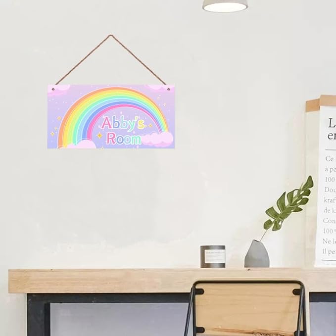 Personalized Cartoon Rianbow Sign For Kids Room Door Sign Custom Name Boys Room Girls Bedroom Decor Wall Art Toddler Nursery Wood Plaque For Little Man Cave