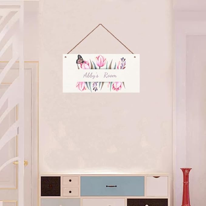 Personalized Sign Fantasy Butterfly Themed For Kids Room Nursery Door Decor,Custom Name Flowers Wall Art Decor Decorative Plate for Boys Bedroom Girls Room