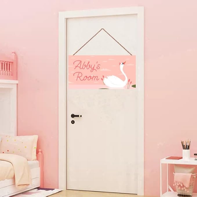 Personalized Swan Queen Sign For Girls Room Bedroom Custom Name Cute Animal Theme Kids Toddler Baby Nursery Door Plaque Pink Wall Art Decor For Little Man Cave