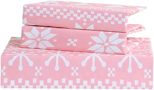 Soft Brushed Microfiber Duvet Cover Set with Zipper Closure and Corner Ties, Reversible Design for Christmas Holiday, Pink and Grey Color-King Size