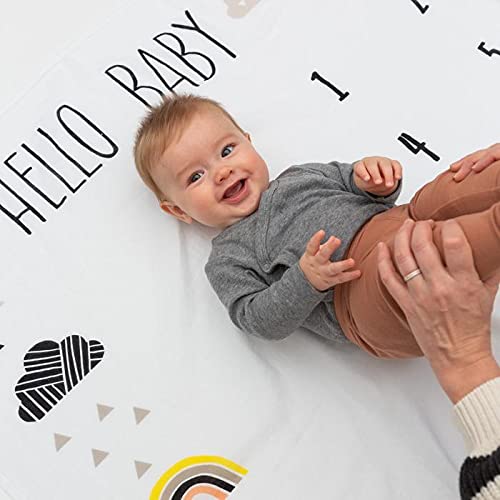 Organic Baby Monthly Milestone Blanket for Boy or Girl with Month Marker - Elephant Milestones Blanket, 1-12 Months, Gender Neutral, 47" X 47"