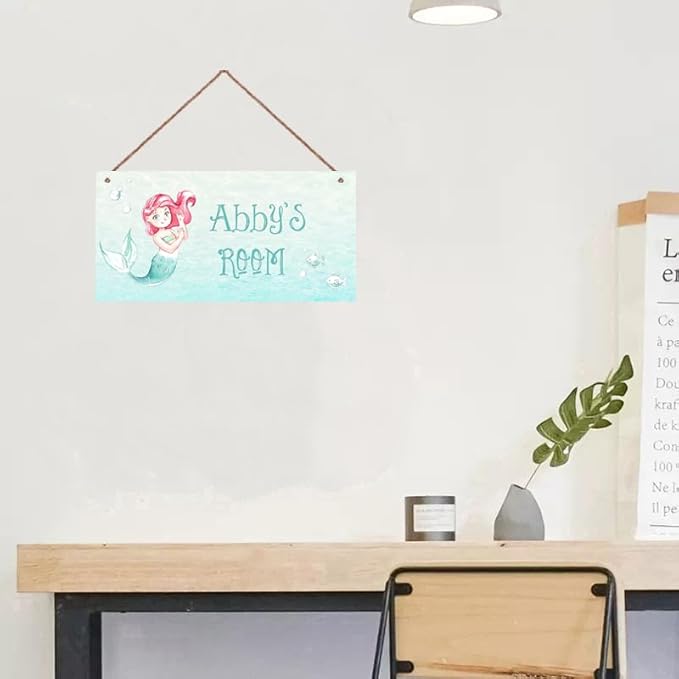 Personalized Sign Mermaid Sign,Ocean Theme Wall Decor For Kids Room Custom Name Door Art Decor For Nursery, Floral Art Plate For Boys Room Girls Bedroom Little Man Cave