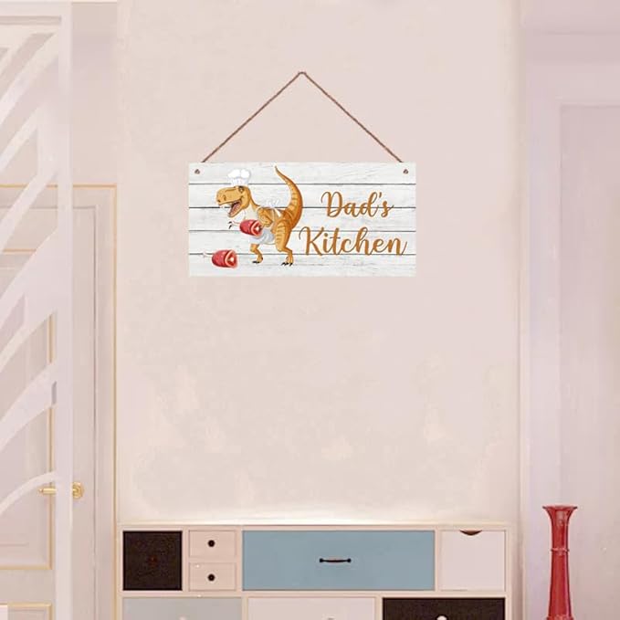 Personalized Mother's Kitchen Sign Funny Dinosaur Chef Custom Name Door Wall Decor, Wall Decoration Father's Kitchen Sign For Parents Grandparents