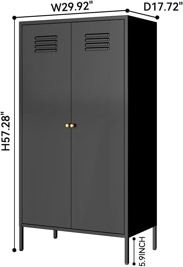 2 Door Metal Wardrobe,Storage Cabinet with Hanging Rod and 2 Freely Adjustable Shelves，Kids Tall Metal Armoire Closet for Kids Bedroom, Laundry Room,Home Bedroom(Steel Wardrobe, Black)