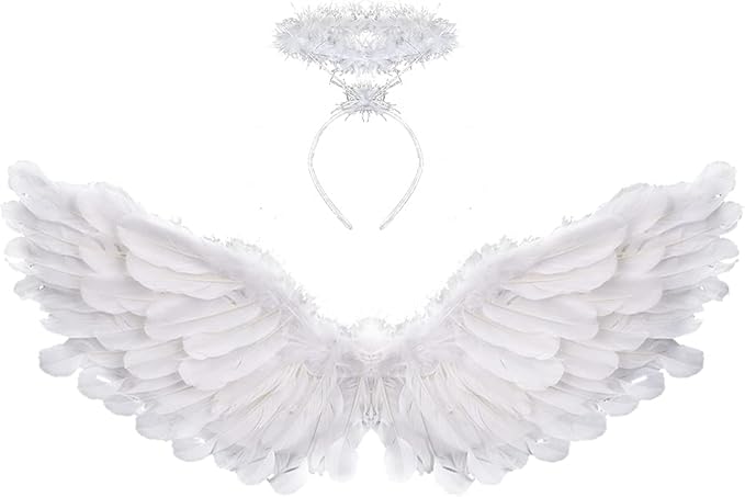 Angel Wings and Halo White Adult Angel Wings for Kids Party Children's Boys Girls Christmas