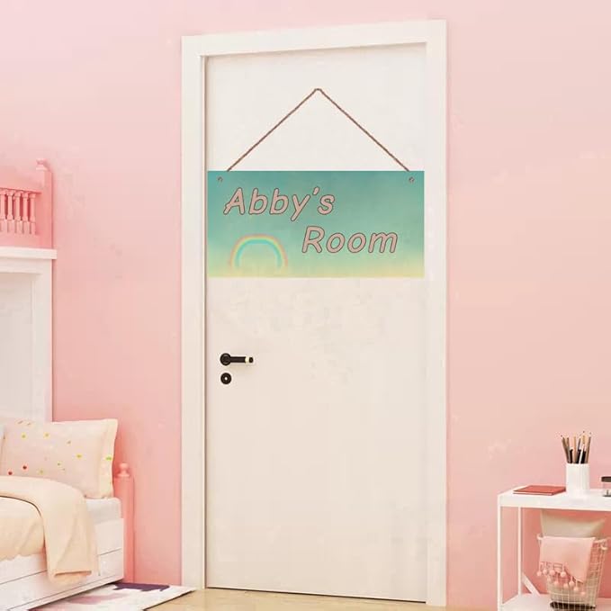 Personalized Name Door Sign Cute Rainbow Teen Décor Wall Art Sign, Custom Wooden Signs Girl Name Hanging Décor