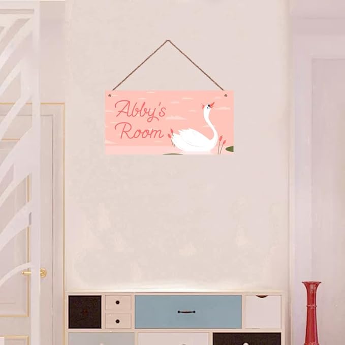 Personalized Swan Queen Sign For Girls Room Bedroom Custom Name Cute Animal Theme Kids Toddler Baby Nursery Door Plaque Pink Wall Art Decor For Little Man Cave