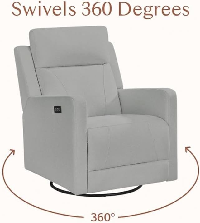 Pemberly Row Premium Fabric Glider Power Recliner Nursery Rocking Chair for Living Room, Kids Room, Rocker Swivel Recliner with USB Port in Gray