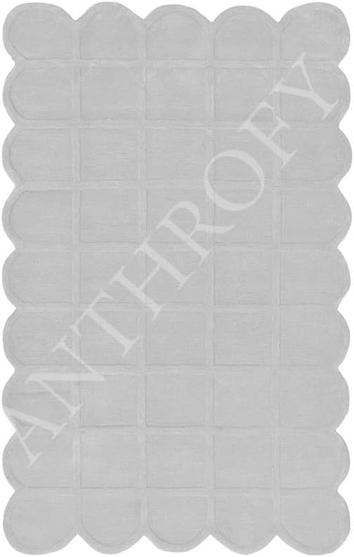 Selena Scallop Area Rug – 5' R – Handmade Wool Area Rugs – Light Grey – Rugs for Living Room, Bedroom – Anti-Skid – Carpets with Non-Slip Natural Backing with 100% Cotton