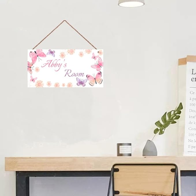 Personalized Sign Cute Butterfly Sign Fantasy Art Décor For Kids Room Custom Name Door Wall Decor, Flower Floral Nursery Art Girls Room Baby Boys Bedroom