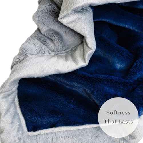 SARANONI Oversized Luxury Blanket | Breathable Super Soft, Lush, Plush Comfy Blankets for Adults | Navy/Gray - X-Large 60” x 80”