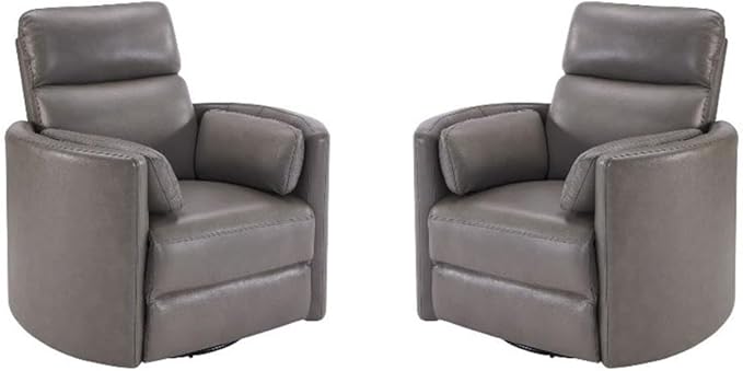 Pemberly Row Modern Leather Charcoal Power Swivel Glider Recliner (Two Pack) with USB Charging Ports for Living Room