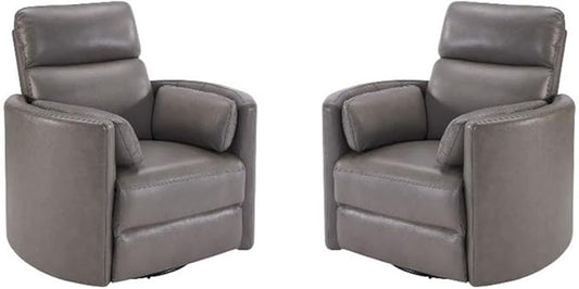 Pemberly Row Modern Leather Charcoal Power Swivel Glider Recliner (Two Pack) with USB Charging Ports for Living Room