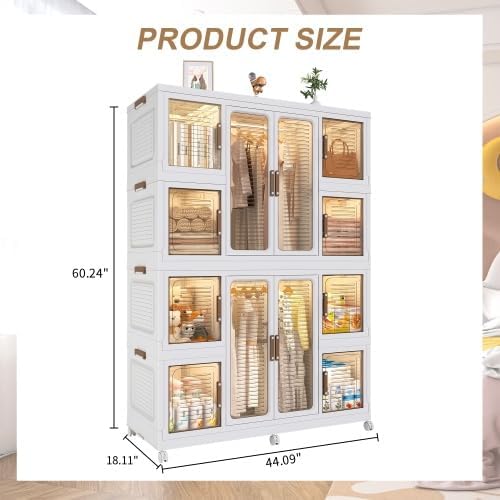 Portable Closet Wardrobe, Foldable Clothes Organizer with 10 Cubby Storage, 2 Hanging Rods, Easy Assemble Clothing Storage with 16 Hangers, Kids Wardrobe Cabinet