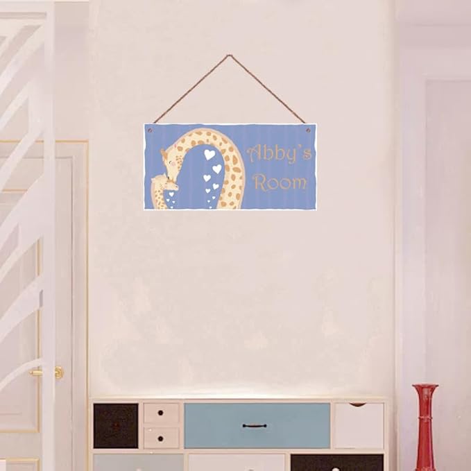 Personalized Sign Lovely Giraffe Sign For Kids Room Custom Name Door Wall Decor Floral Nursery Cartoon Heart Art Plate For Boys Room Girls Bedroom Little Man Cave