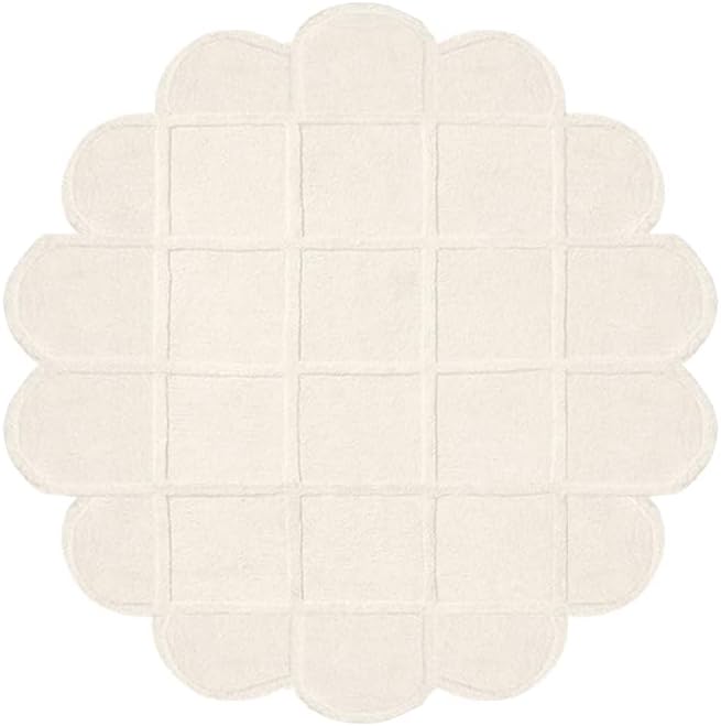 Selena Scallop Area Rug – 5' R – Handmade Wool Area Rugs – Beige – Rugs for Living Room, Bedroom – Anti-Skid – Carpets with Non-Slip Natural Backing with 100% Cotton