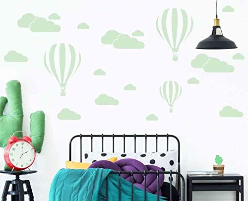 Giant Removable Vinyl 3D Hot air Balloons with Clouds Wall Decals DIY Wall Stickers Nursery Decor Kids Bedroom Art Decoration Girls Rooms Decal Child Sticker Home Walls Decal (White) D952 (Pea Green)