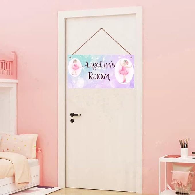 Personalized Cute Dancing Girl Sign, Ballet Girls Signs Kids Room Custom Name Door Wall Decor, Floral Nursery Art Plate For Boys Room Girls Bedroom Little Man Cave