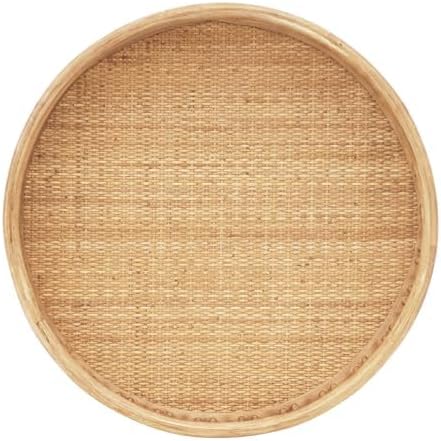 FINECASA Round Rattan Coffee Table, 32'' Wicker Boho Hand-Woven Top, Modern Unique Farmhouse Tray Top Center Table for Living Room Apartment Small Space, Natural Rattan