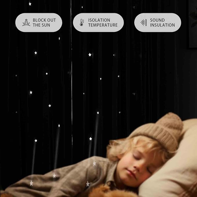 Anytime Romantic Kids Curtain,Hollow-Out Stars Window Curtain Double Layer Blackout Curtains for Girls Bedroom Kids Room 2Panel,(W52 x L84,Dark Green)