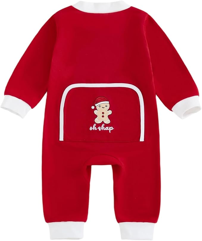 Merqwadd Baby Christmas Outfit Boy Girl Santa Cookies Zipper Onesie Infant Christmas Romper Jumpsuit