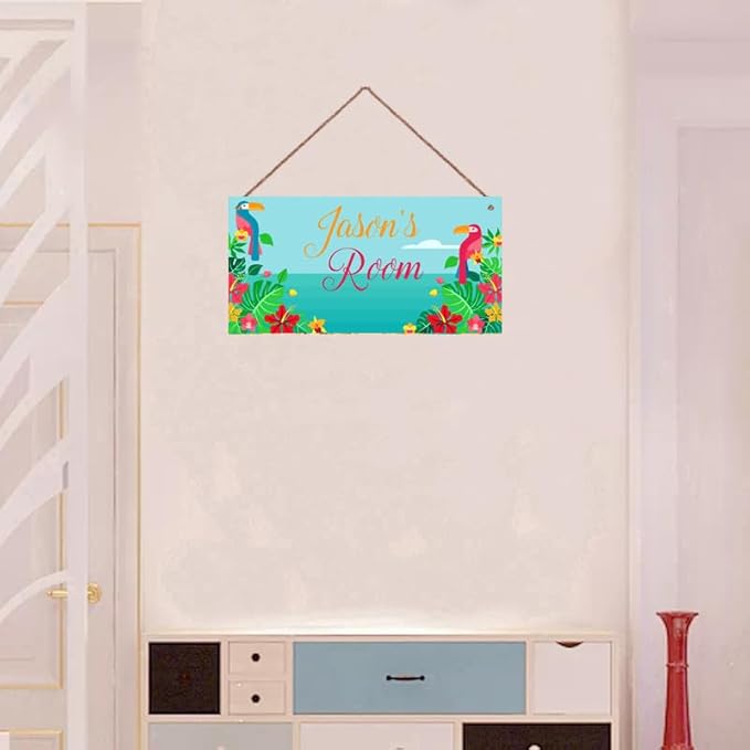 Personalized Bird Sign Cute Animal Themed Little Man Cave Sign For Kids Room Nursery Door Decor,Custom Name Flowers Wall Art Decor Decorative Plate for Boys Bedroom Girls Room
