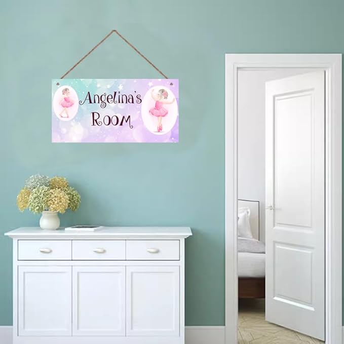 Personalized Cute Dancing Girl Sign, Ballet Girls Signs Kids Room Custom Name Door Wall Decor, Floral Nursery Art Plate For Boys Room Girls Bedroom Little Man Cave