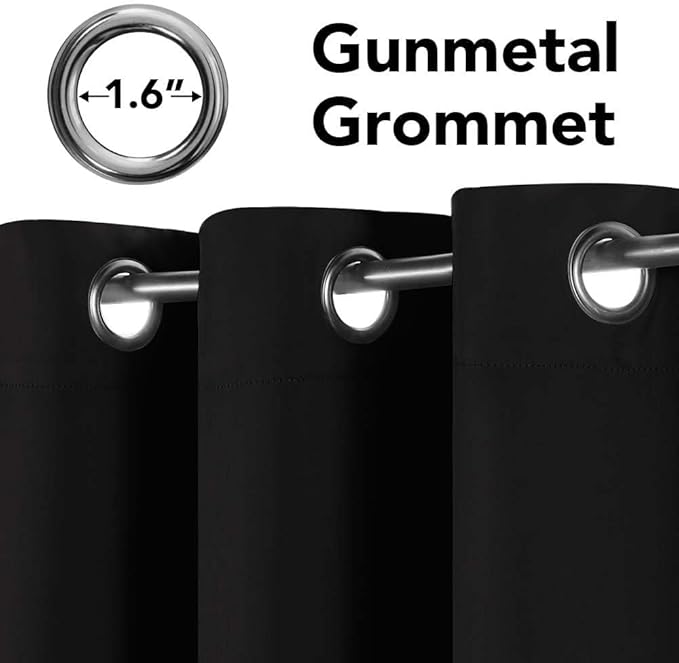 H.VERSAILTEX Blackout Thermal Insulated Light Blocking Curtains for Living Room Bedroom Window Treatment Extra Long Panels/Drapes, Grommet Top (52 Inch by 108 Inch, Black, Set of 2)