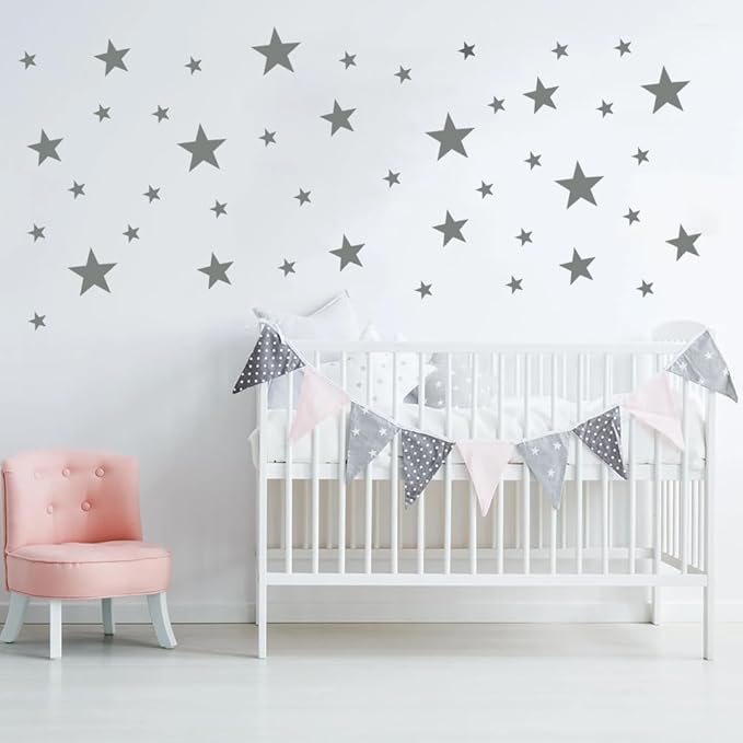 Peel and Stick Dark Grey Star Wall Decals – 155 pcs, Reusable & Removable for Easy Room Decor, Perfect for Kids' Bedrooms and Nurseries