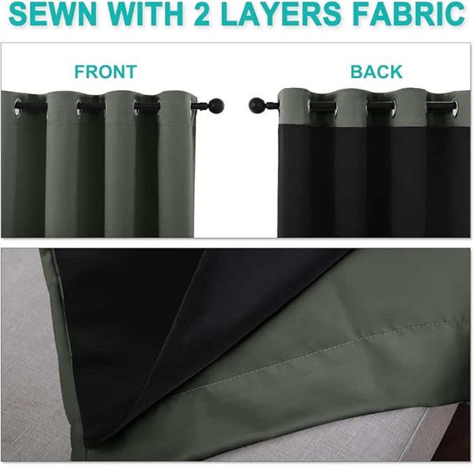 NICETOWN Full Shading Curtains for Windows, Super Heavy-Duty Black Lined Blackout Curtains for Bedroom, Privacy Assured Window Treatment (Dark Mallard, Pack of 2, 52 inches W x 95 inches L)