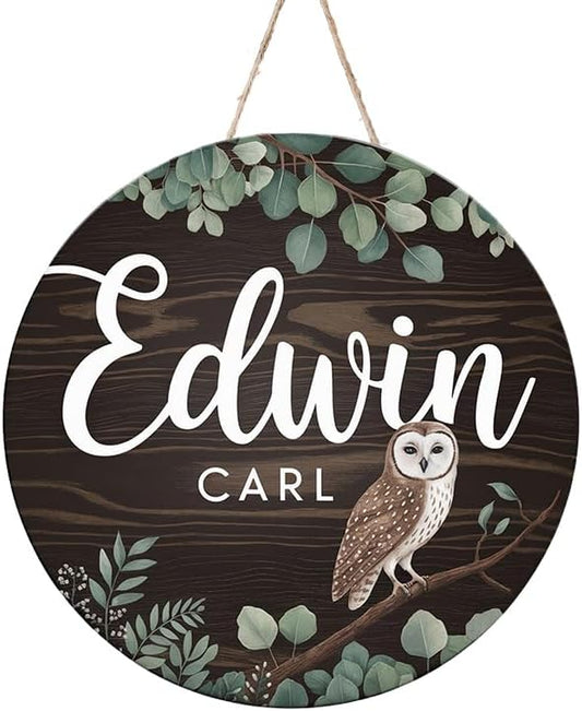 Personalized Name Sign for Nursery, Owl Sign for Baby Door Decor, Newborn Gifts for Boy, Boys Nursery Wall Bedroom Decorations, Mother's Day Gifts for New Mom Dad Gift