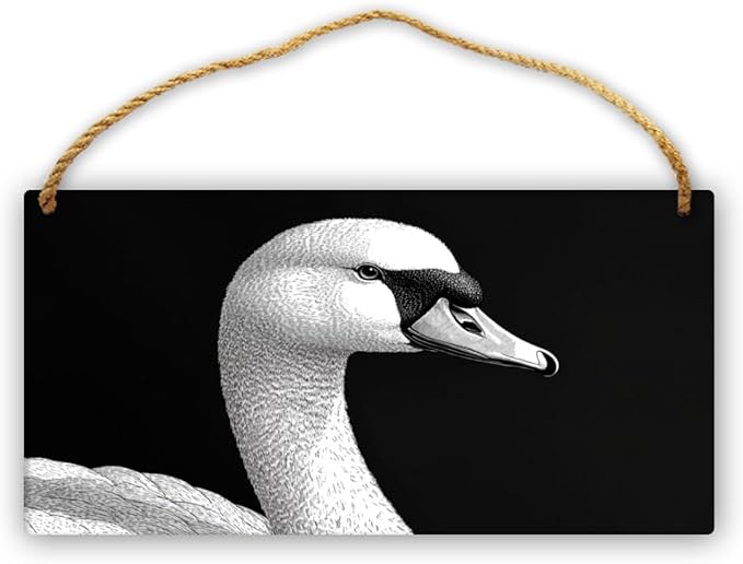 wooden Monochrome Swan Art sign wall bathroom decoration 12x6 Inch, Rustic Wood Wall Art for Bird Lovers, Farmhouse Wood Decor for Bedroom & Nursery, Elegant Home Decors