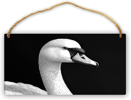 wooden Monochrome Swan Art sign wall bathroom decoration 12x6 Inch, Rustic Wood Wall Art for Bird Lovers, Farmhouse Wood Decor for Bedroom & Nursery, Elegant Home Decors