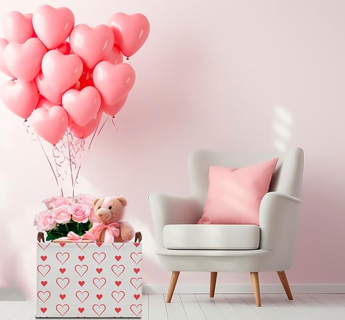 CLOCOR Rectangular Valentine's Day Basket Empty,Gift Basket for Kids,Boyfriend,Girlfriend,Waterproof Hearth Printed Storage Basket with Handles,Room Decor(Love)