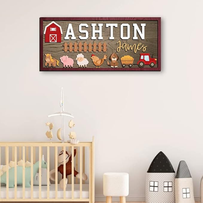 Personalized Farm Animal Nursery Decor, Custom Wooden Baby Name Sign for Rustic Farm, Themed Room, Barn Style Wall Art, Unique Baby Gift for Boys or Girls