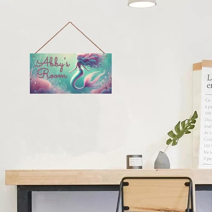 Personalized Signs Mermaid Sign For Kids Room Custom Name Door Wall Decor Floral Nursery Art Plate For Boys Room Girls Bedroom Little Man Cave